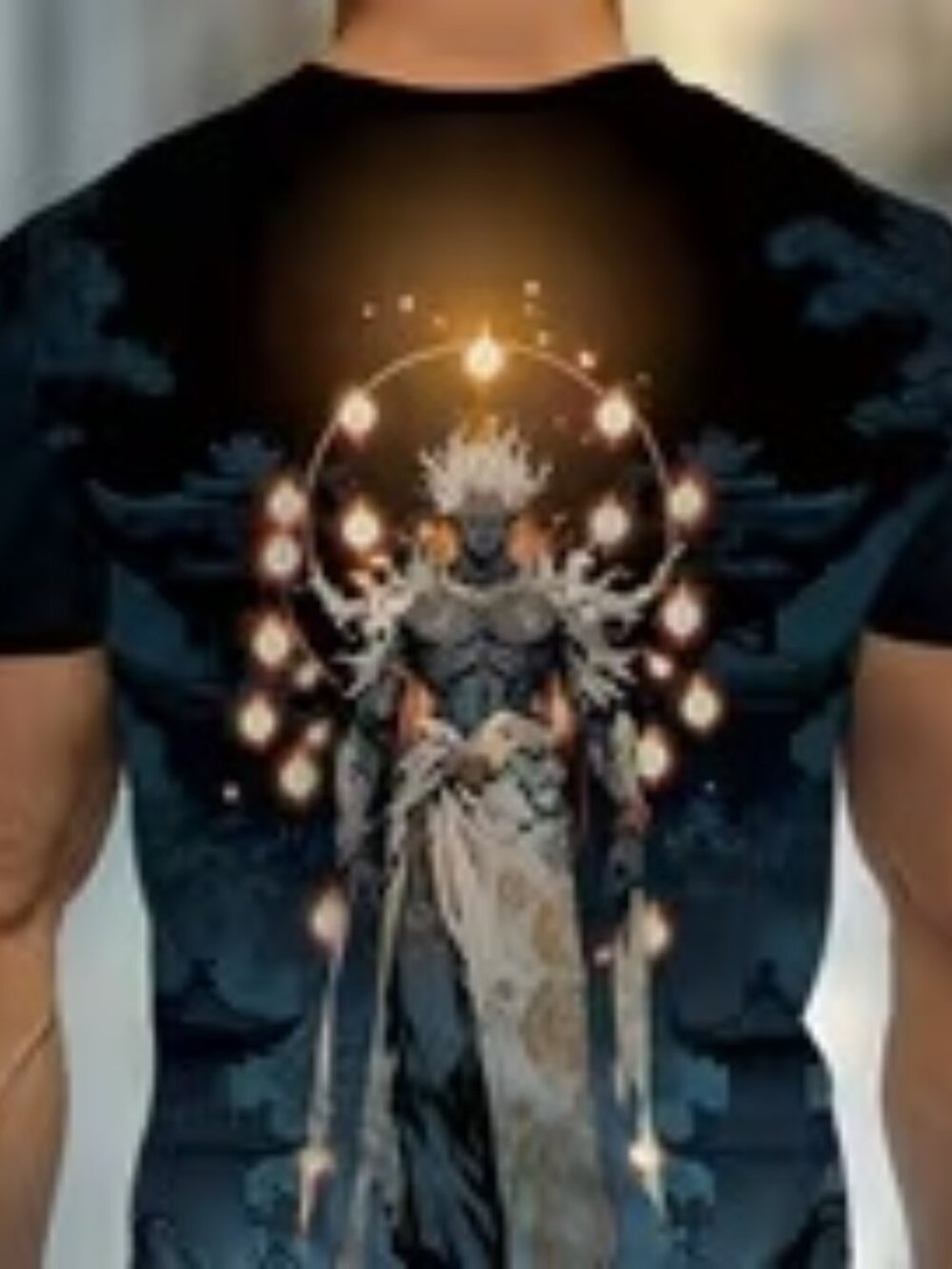 Blue Graphic Men’s Shirt with Mythical Warrior Design